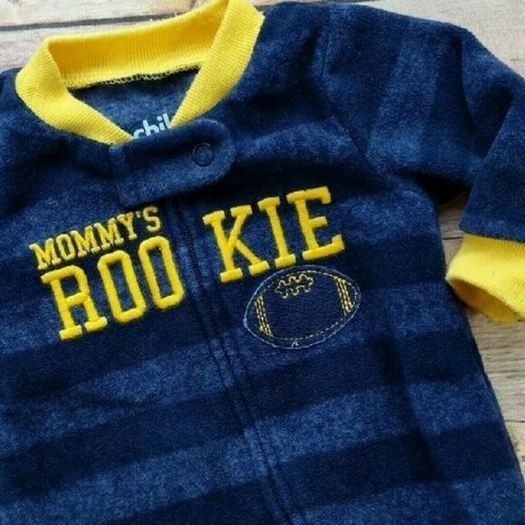 Child of Mine Mommy's Rookie Blue Striped Football Fleece PJs -newborn - Picture 2 of 3